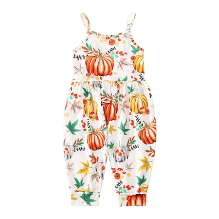 

Baby Girl Clothes Baby Boy Outfits Halloween Jumpsuit Pumpkin Print Skeleton Sleeveless With Pockets Yellow Clothes
