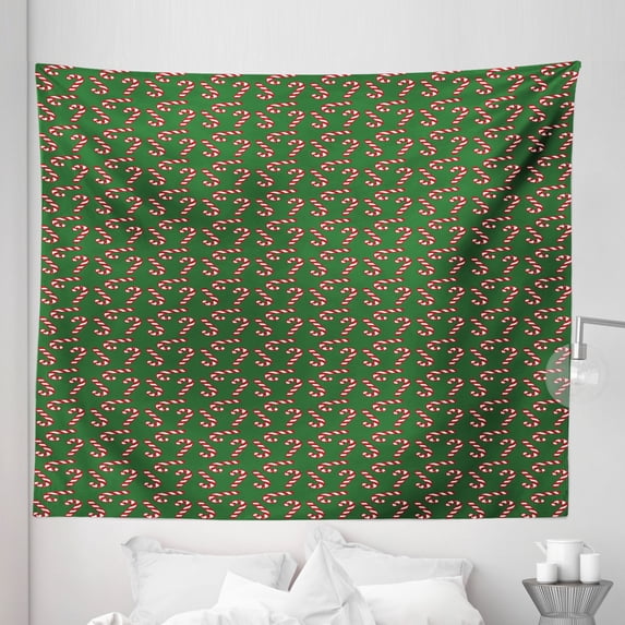 Christmas Tapestry, Candy Canes and Lollipops Classical Pattern for Holiday Xmas, Fabric Wall Hanging Decor for Bedroom Living Room Dorm, 5 Sizes, Green Red White, by Ambesonne