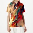 thumbnail image 4 of Stralyhd Womens Shirts Summer Short Sleeve Button Up Colorful Brushstroke Print Top Beach Vacation Trendy Shirt Loose Comfy Y2k Blouse Orange L, 4 of 5