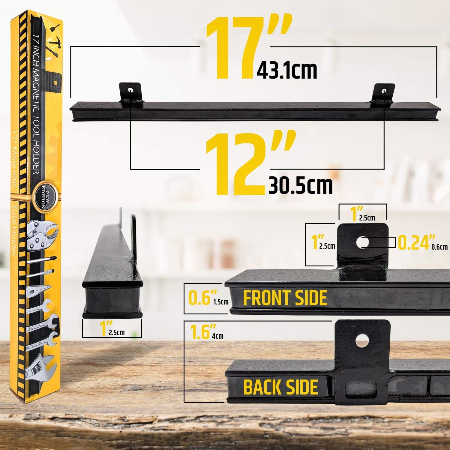 HMMAGNETS 17" Heavy-Duty Magnetic Tool Holder & Garage Tool Organizer, Steel Wall-Mount Magnet Bar
