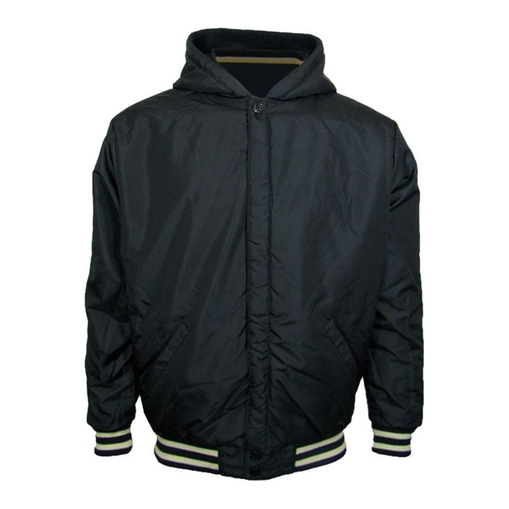 Victory Outfitters Men's Varsity Hooded Reversible Fleece Jacket with Faux Leather Sleeve