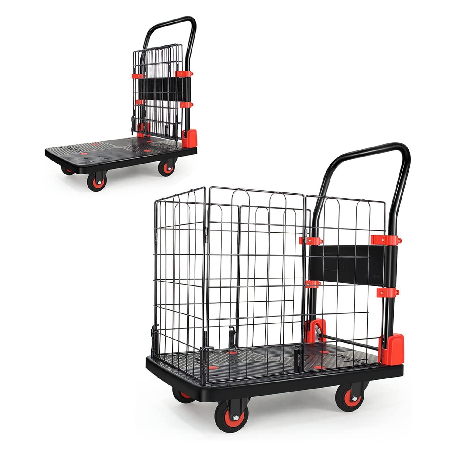 Hand Truck, 330 lbs, Foldable, Basket Cage, Push Handle, Suitable for Moving, Transporting Goods