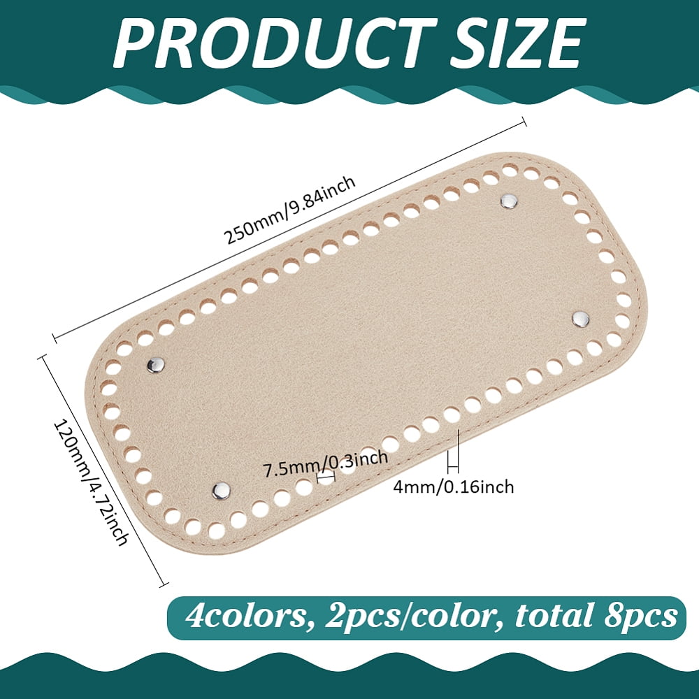 8Pcs 4 Colors Rectangle Felt Bag Bottom for Knitting Bag Women Bags Handmade DIY Accessories Mixed Color 250x120x4mm Hole: 7.5mm 2pcs/color DIY
