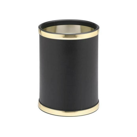 Sophisticates 8Qt Round Wastebasket (Black with Polished Gold)