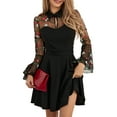 thumbnail image 2 of Women Midi Dress Flower Embroidery Mesh See-Through Long Flare Sleeve A-line Dress Fashion Fall Casual Dress, 2 of 9