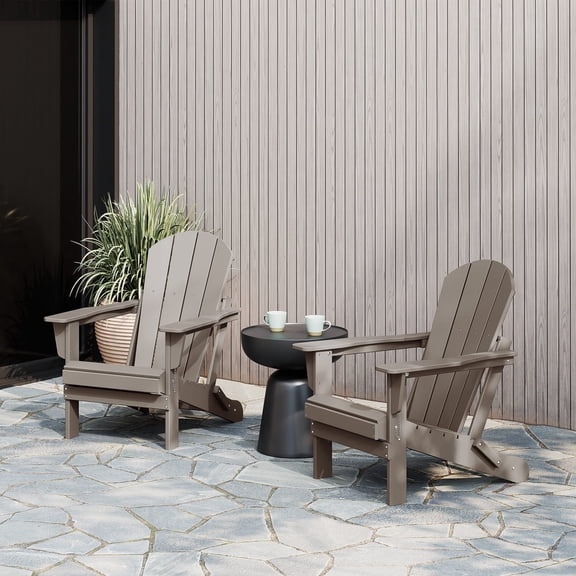 WestinTrends Malibu 2 piece set outdoor folding Poly Adirondack chair, Weathered Wood