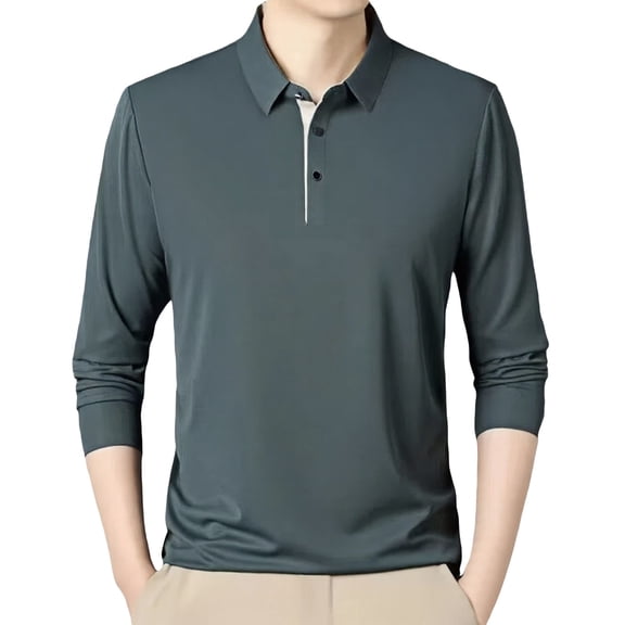 SUYIDA Mens Long Sleeve Polo Shirts Classic Solid Color Collared Top for Casual Business Autumn Work Wear Comfortable Fit Relaxed Fit Long Sleeve Polo