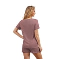 thumbnail image 5 of Qylux Pajamas Set for Women Smmer Ribbed Knit Sleepwear Set Short Sleeve Top and Shorts 2 Piece Lounge Set with Pockets,Light Pink,L, 5 of 9