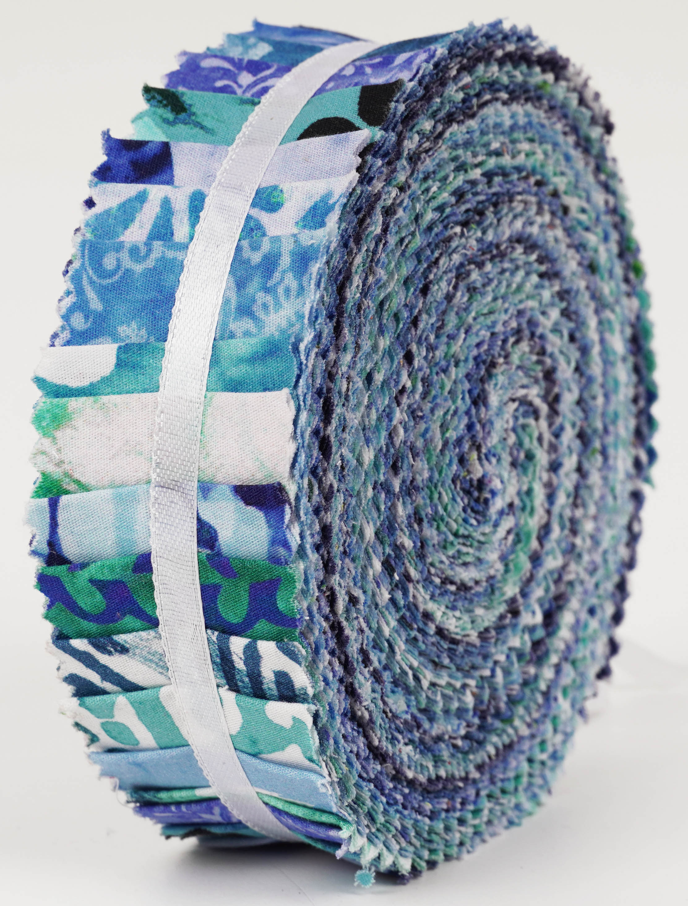 Soimoi 40Pcs Batik Print Precut Fabrics Strips Roll Up 1.5x42inches Cotton Jelly Rolls For Quilting - Sea Green & Blues