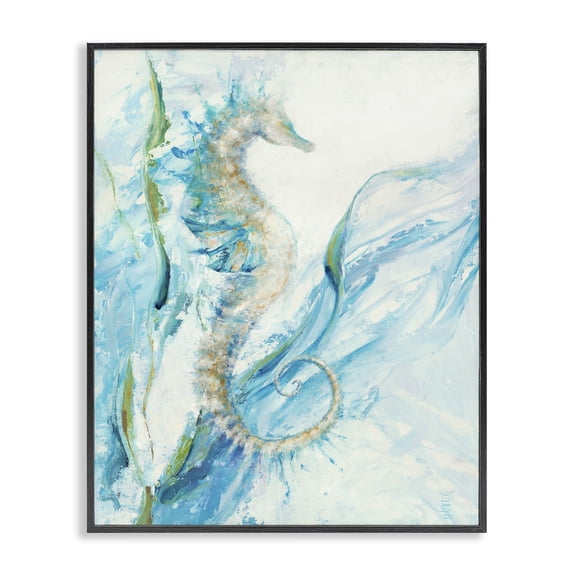 Stupell Industries Tropical Nautical Seahorse Blue Ocean Black Framed Giclee Art, 16 x 20, by Dina D'Argo