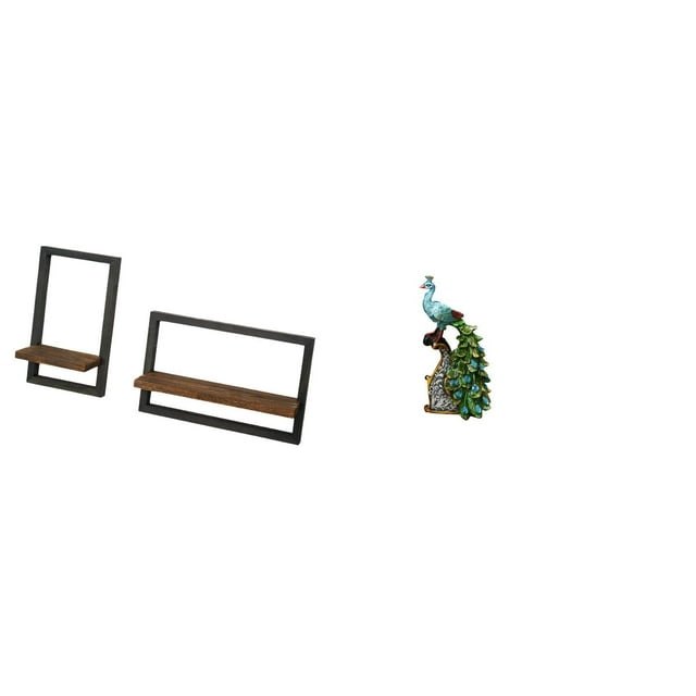 Estantes de pared para almacenamiento,Estantes flotantes de madera Estantes de pared de madera,Figura de escritorio,Estatua de pavo real en estante,escritorio,decoración del hogar,Figuras