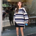 thumbnail image 4 of WAITLOVER Sudadera casual de manga larga a rayas con cuello redondo para mujer, 4 of 6