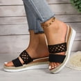 thumbnail image 3 of CQONEPT Orthopedic Wedge Slides for Women Open Toe Boho Casual Slip On Casual Summer Beach Slipper Walking Shoes Black 41, 3 of 7