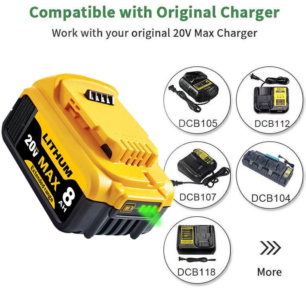 2Pack DCB200 8.0Ah Battery Replacement for 20V Compatible with DEewalt Cordless Power Tools DCB200 DCB201 DCB203 DCB206 DCB207 Battery