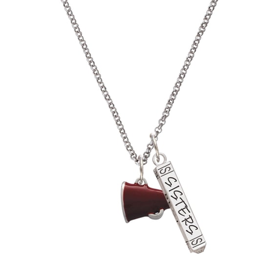 Delight Jewelry Silvertone Small Maroon Megaphone Silvertone Sisters Best Friends Forever Bar Charm Necklace, 23"