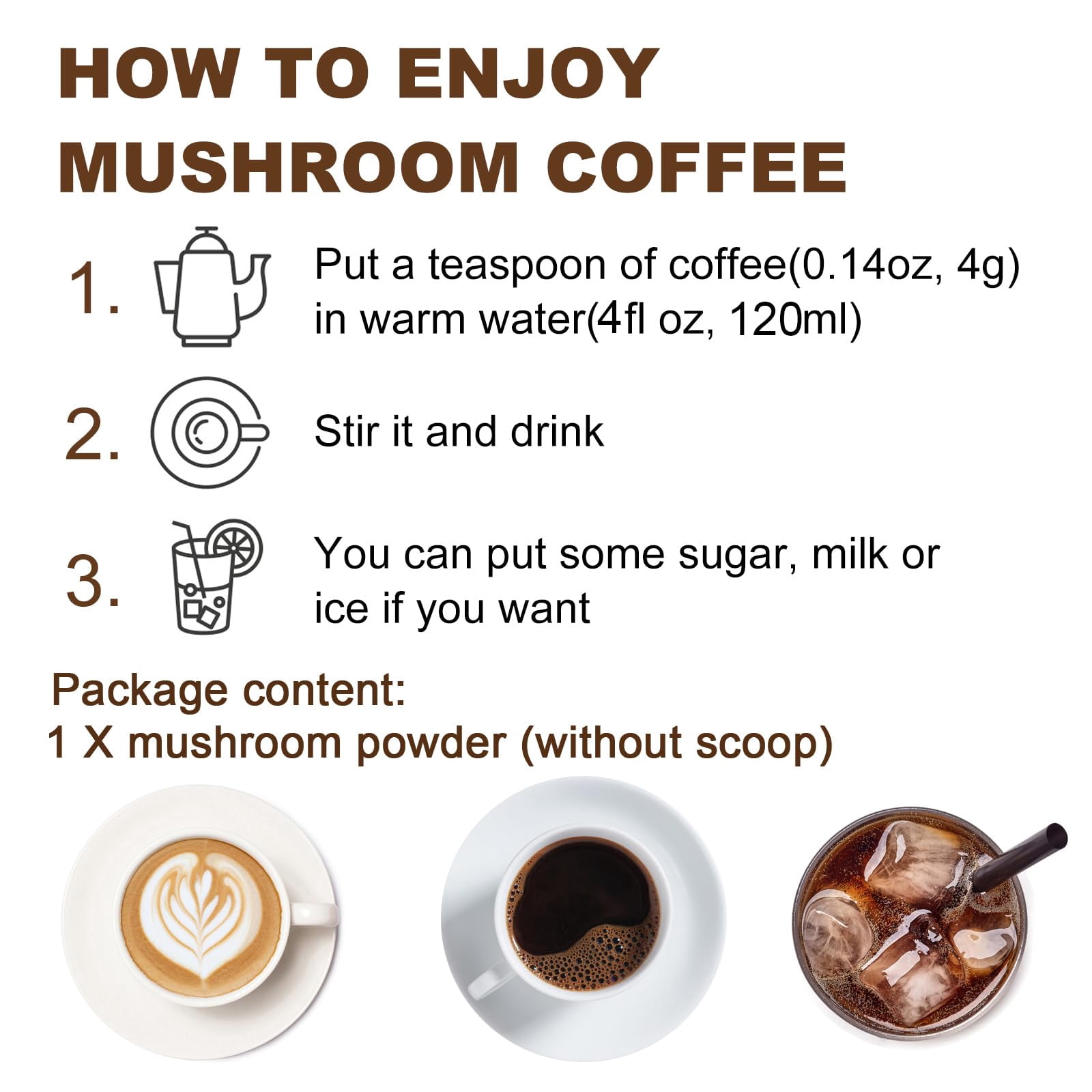 Mushroom Coffee for Smoothies/Latte, Mushroom Powder Blend - Mushroom Supplement for Energy, Focus, Immune Support - 16oz