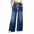 thumbnail image 2 of Women's Pull On High Waisted Wide Leg Jeans Stretchy Baggy Denim Trousers, 2 of 6
