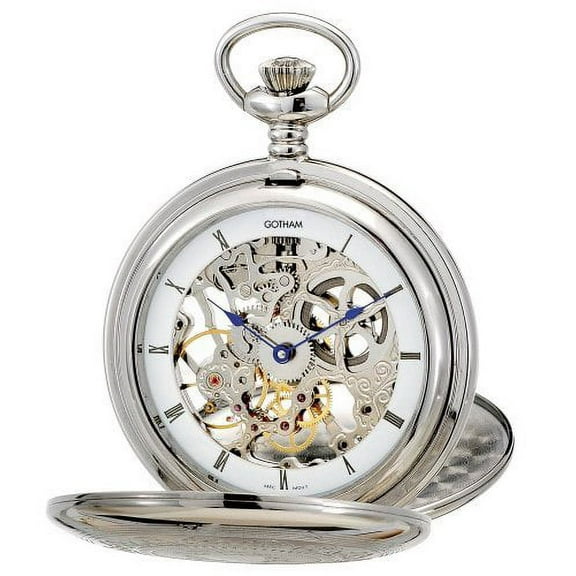 Gotham Men's Silver-Tone Double Cover Exhibition Mechanical Pocket Watch # GWC18800S