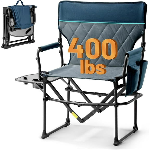 Aluminum Camping Directors Chair with Side Table Pocket, Portable Folding Chair, Heavy Duty Lawn Chair for Fishing Trip Picnic Concert Outdoor 400lbs, Navy