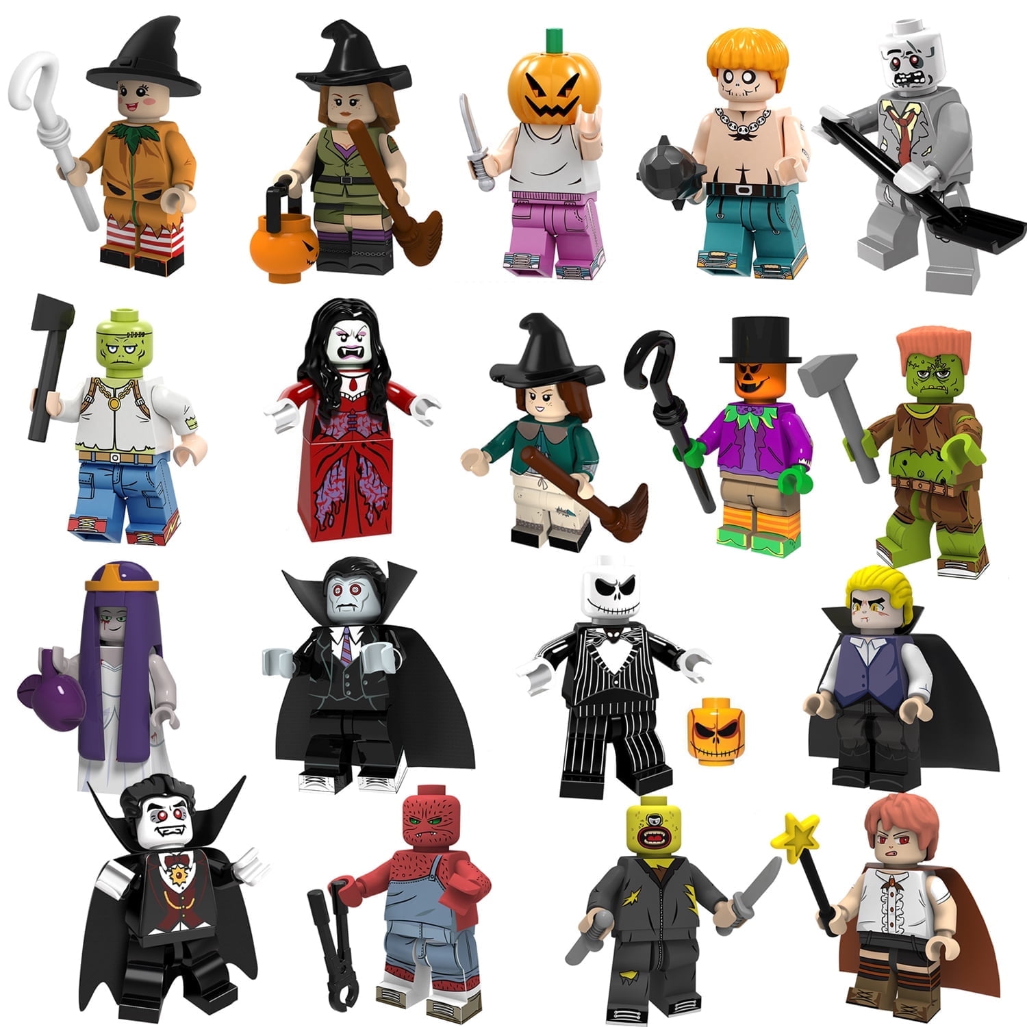 18 PCS Set Halloween Minifigures Building Blocks Toys 1.7 Horror Movie Character Action Figures Building Kits for Kids Boys Christmas Gifts Cake Decorations Collectible Walmart