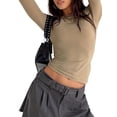 thumbnail image 2 of Lamuusaa Women's Spring Autumn Slim Tops Solid Color Long Sleeve Round Neck Streetwear Blouse, 2 of 9