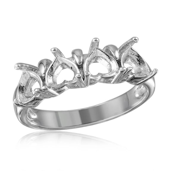 Rhodium Plated Sterling Silver 925 4 Hearts Mounting Ring Band Jewelry Female Male Unisex Size 5