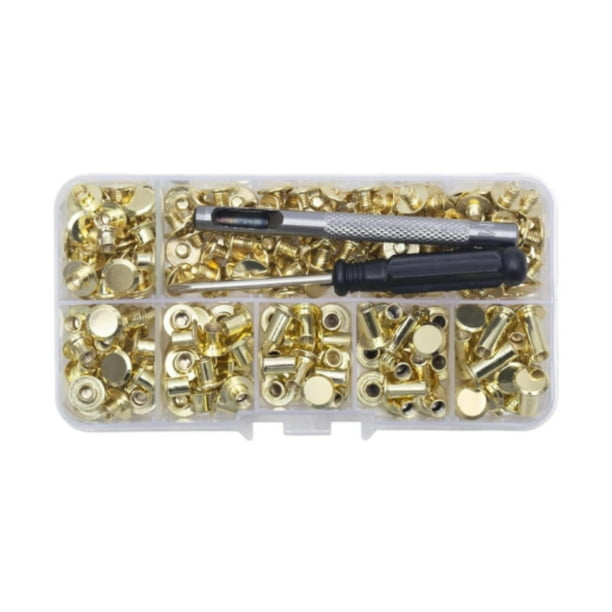 Juego de caja de remaches, kit de tuercas de remache, uso versátil, kit de remaches de rueda de metal resistente para bolsos, reparación de artículos Dorado