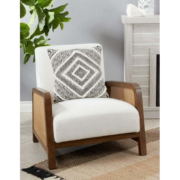 Fennco Styles Embellished Diamond Tufted Cotton Decorative Throw Pillow Cover 18" W x 18" L - Black Woven Square Cushion Case for Home, Couch, Living Room, Bedroom, Office and Holiday Décor