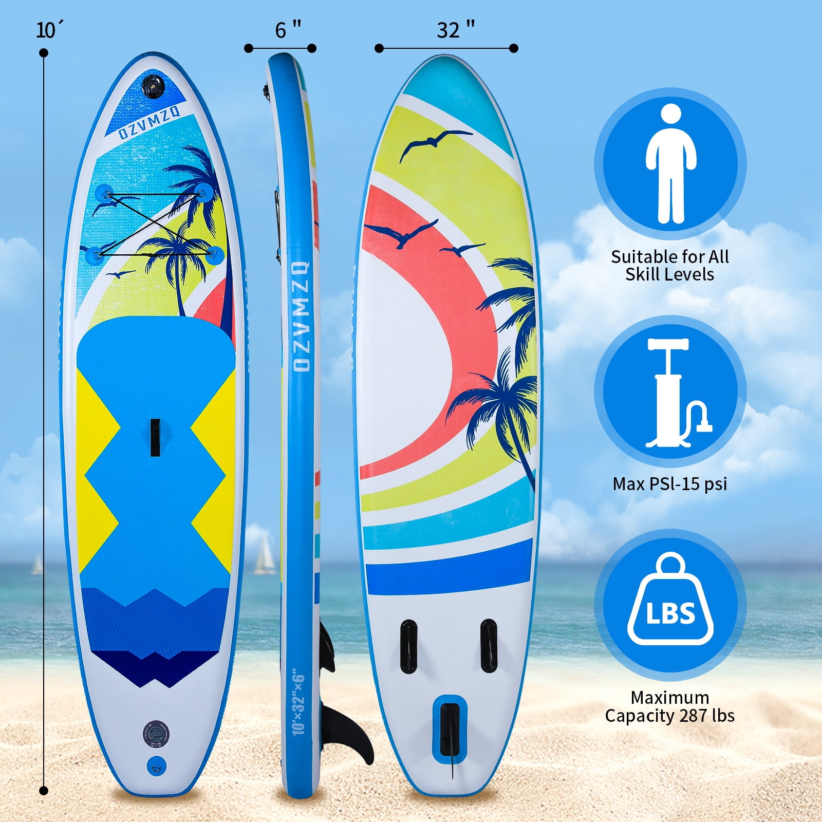 Inflatable Stand Up Paddle Board 10’Sizes Complete SUP Kit Ultra-Stable Non-Slip Comfort Deck Design for All Skill Levels on Lakes & Ocean