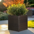 thumbnail image 6 of Large Square Planter Box Handmade Wicker Tall Planters for Outdoor Plants with Removable Liners Modern Planter for Indoor Outdoor Garden Patio Front Porch - Brown, 17''x17''x18'', 6 of 12