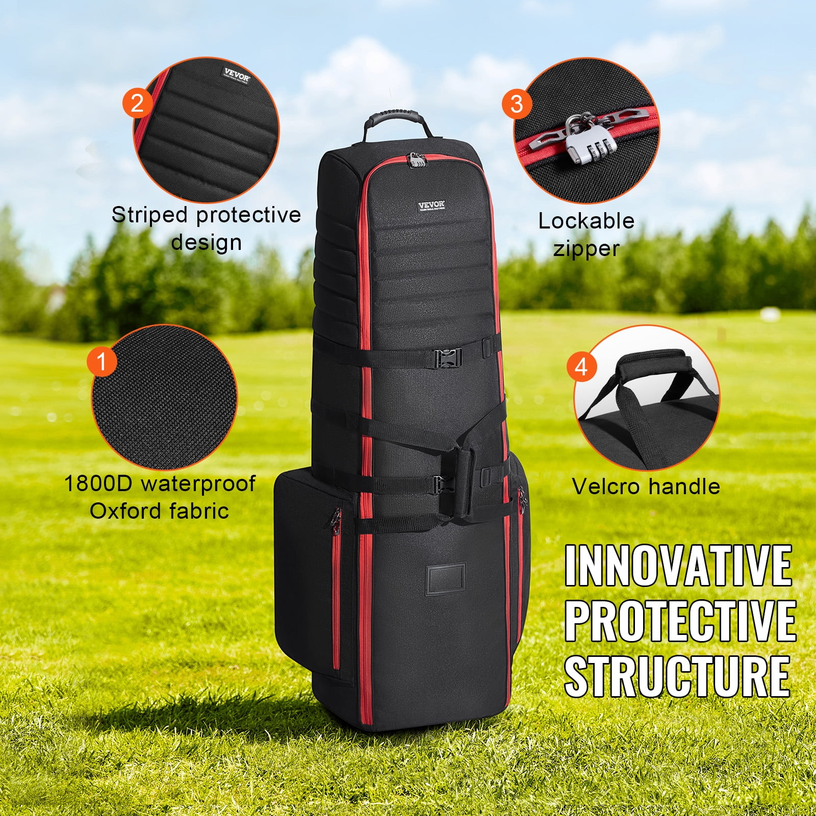 VEVOR Golf Travel Bag,Outdoors Soft-Sided Golf Travel Cover, Heavy Duty 1800D Polyester Oxford Wear-Resistant Waterproof,Padded Luggage Case with Wheels,Foldable Golf Club Storage Bag for Airline
