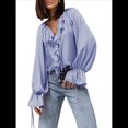 thumbnail image 1 of Camisa Informal de Larga con Volantes para Mujer, Blusa de Satén de Seda para Trabajo, Ropa de y Otoño Púrpura M, 1 of 9