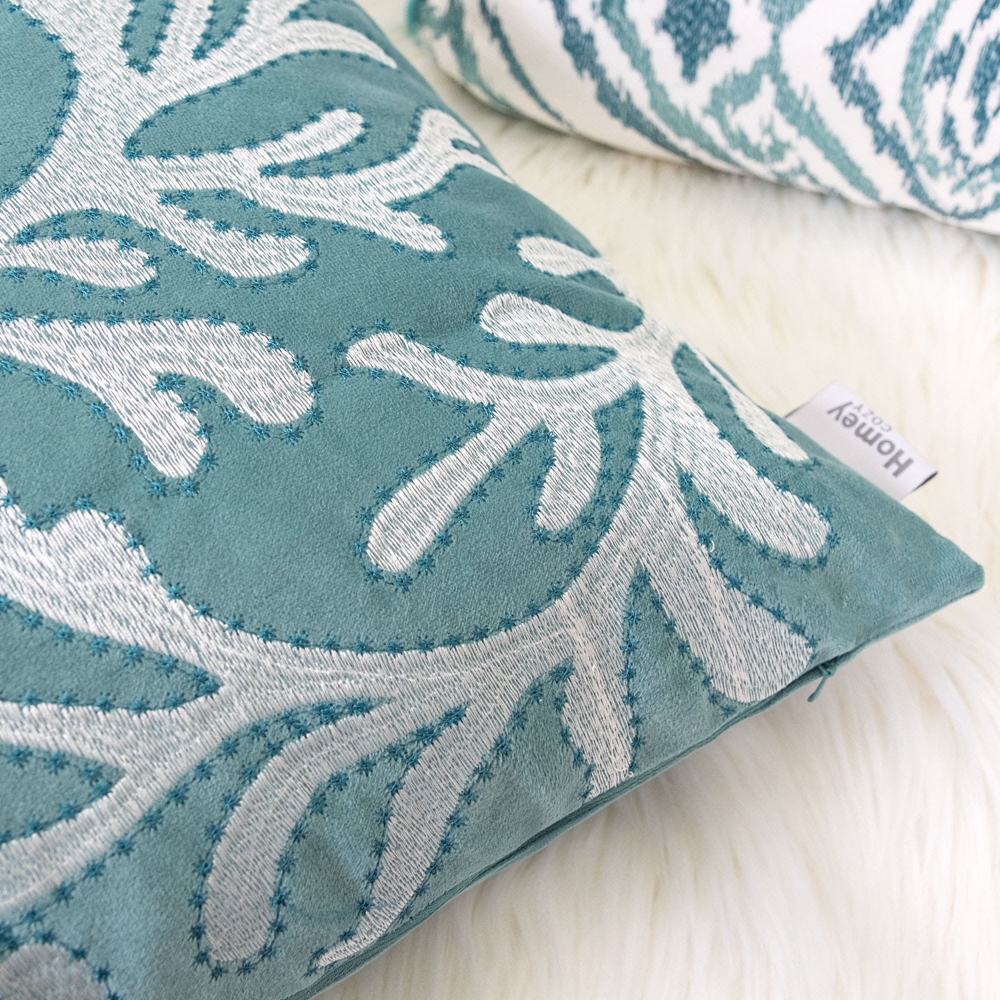 Kara Teal Abstract Polyester 20 in. x 20 in. Throw Pillow