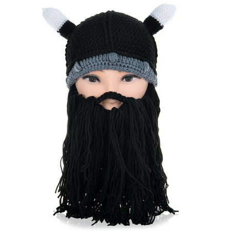 Vbiger Interesting Knitted Hat Ox's Horn Winter Men's Outdoor Cap with Thick Beard