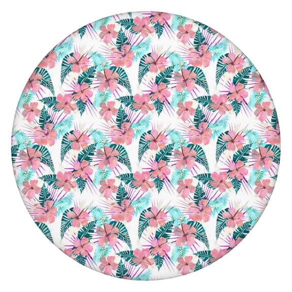 Elastic Table Cover Round Tablecloth with Vibrant Summer Beach and Hawaiian Print Patterns, Waterproof and Stain-Resistant Vinyl with Backing for Secure Fit