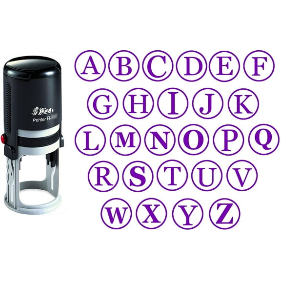 Custom A-Z Alphabet Stamp in Violet Ink Monogram Round Rubber Stamp Self Inking Initial Stamp SHINY Mini Stamper 20 mm