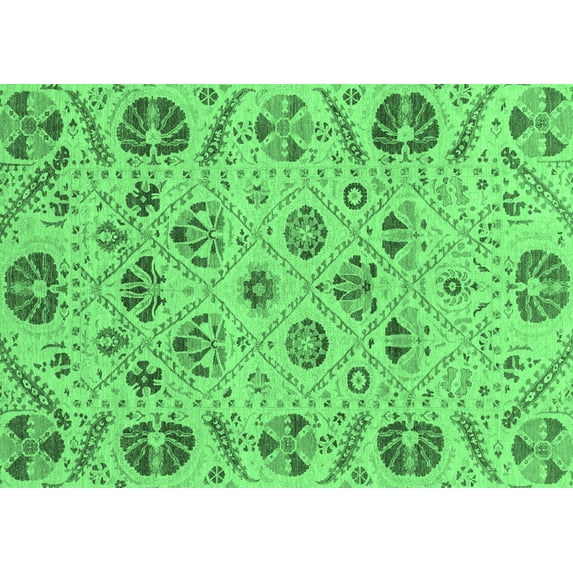 Ahgly Company Indoor Rectangle Abstract Emerald Green Modern Area Rugs, 3' x 5'