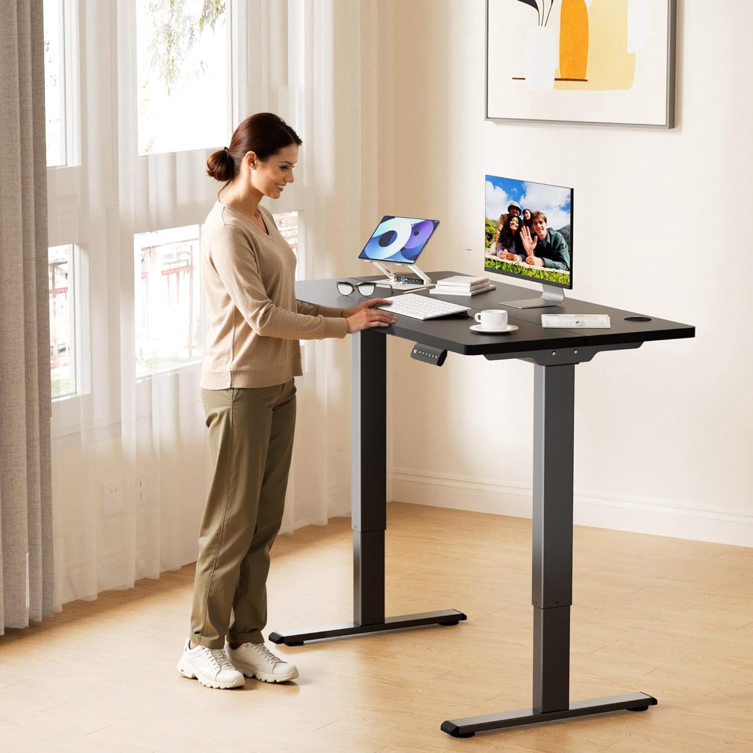 Dual Motor Electric Standing Desk Frame for 43.3 to 70.8" Table Tops, 330lbs Weight Capacity,Ergonomic Standing Height Adjustable Base with Memory Controller,Black Frame Only