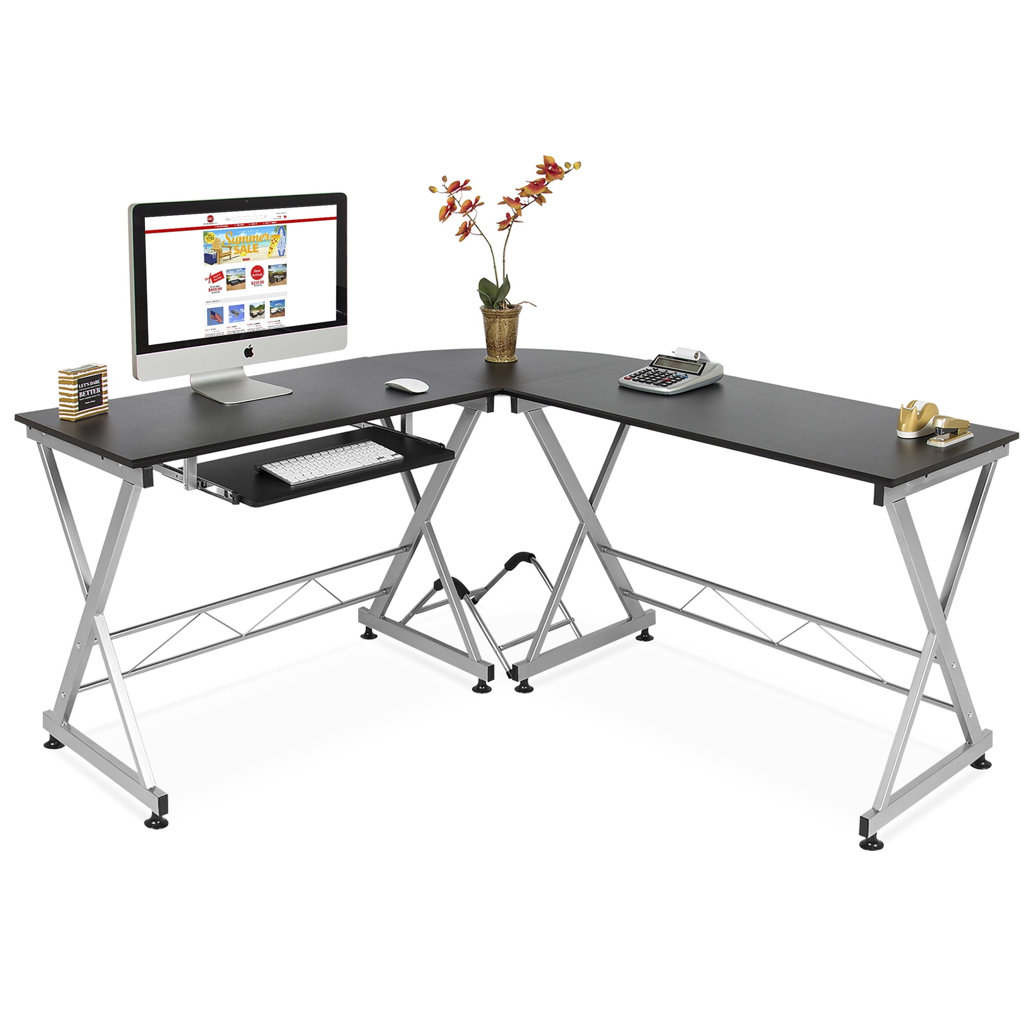 Best Choice Products Modular LShape Desk Workstation for Home, Office w/ Wooden Tabletop