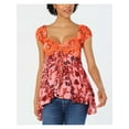 thumbnail image 3 of FREE PEOPLE Womens Pink Lace Floral Cap Sleeve V Neck Baby Doll Top XS, 3 of 3