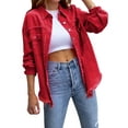 thumbnail image 1 of SUNSIOM Women's Ripped Distressed Denim Jacket Long Sleeve Button Down Boyfriend Jean Coat Trucker Jacket, 1 of 3