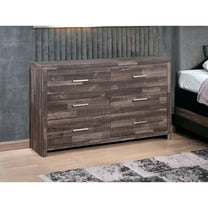 HomeRoots 60" Dark Oak Solid Wood Six Drawer Double Dresser
