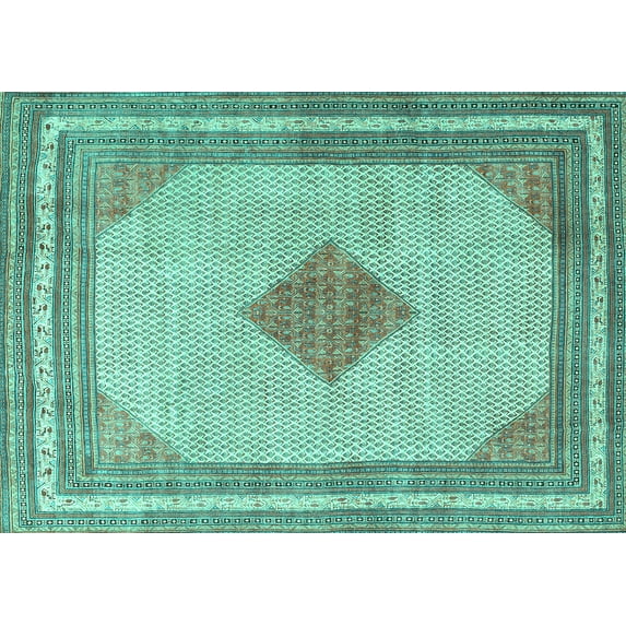 Ahgly Company Machine Washable Indoor Rectangle Persian Turquoise Blue Traditional Area Rugs, 5' x 8'