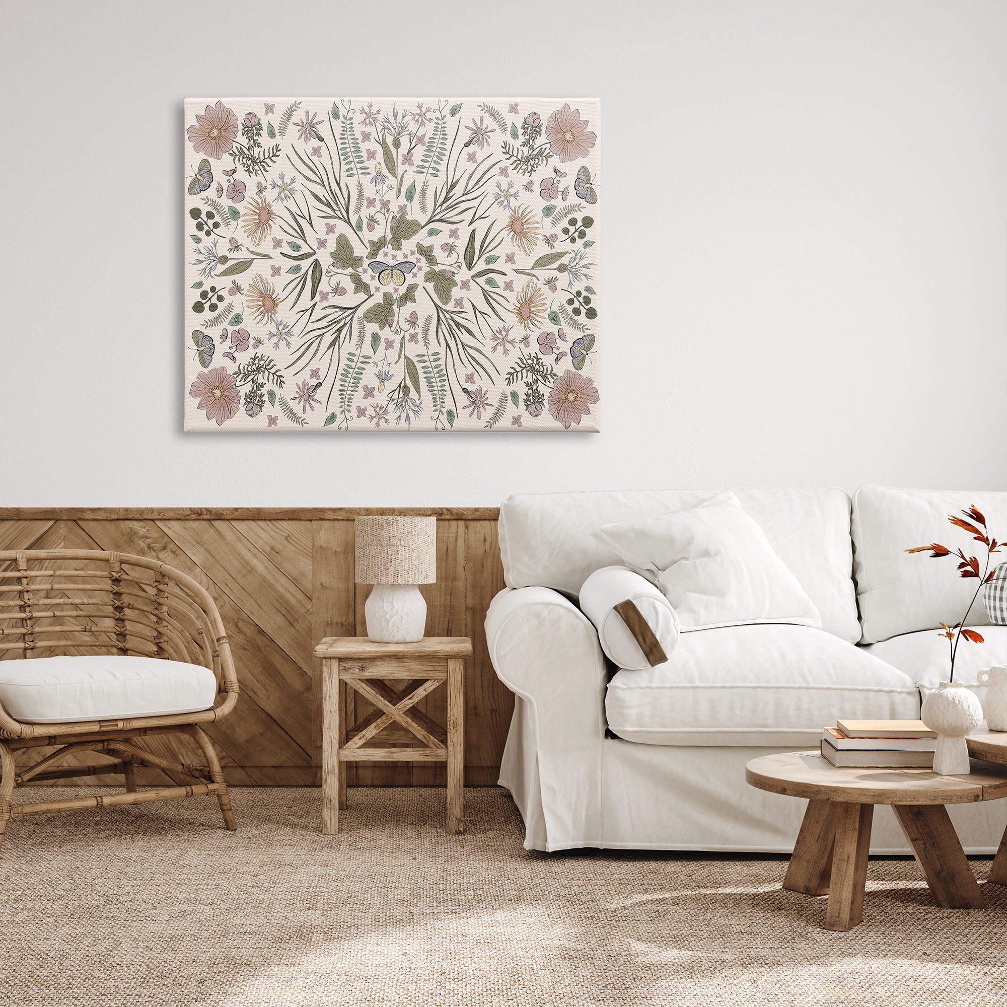 Stupell Industries Delicate Botanical Pattern Intricate Butterfly Insects Motif Graphic Art Gallery Wrapped Canvas Print Wall Art, Design by Birgit Maria Kiennast