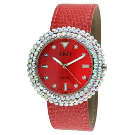 TKO ORLOGI Women's TK618RD Leather Red Crystal Slap Watch