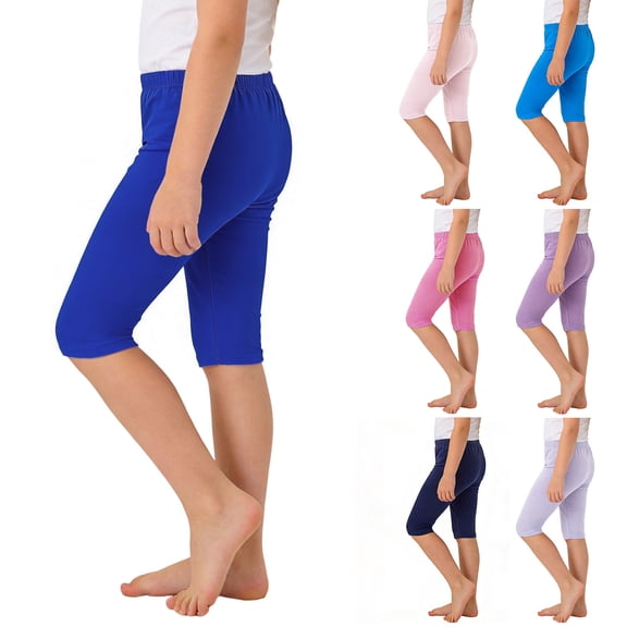 SROBPTY Teen Girls Summer Shorts Solid Elastic Waist Knee Length Pants for Everyday Wear