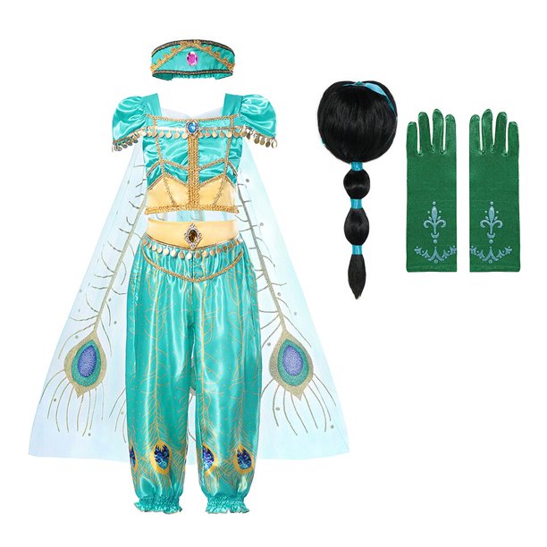 Vestido de princesa Jasmine de Aladdín y la lámpara mágica para niña, disfraz de princesa árabe para fiesta de cumpleaños, vestido de baile de Cosplay de Halloween Fivean unisex