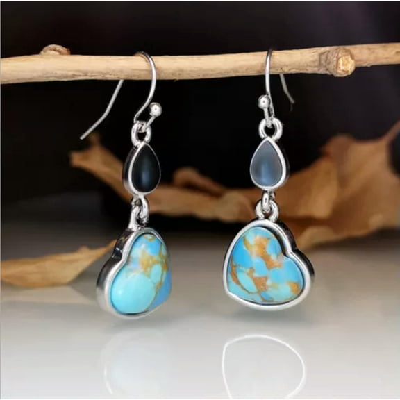 HOOUN Vintage Boho Long Dangle Drop Earrings Silver and Turquoise Colour for Women-Style 3