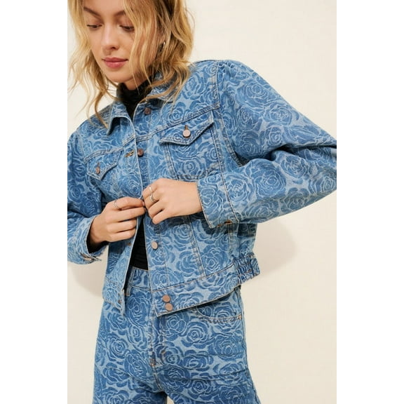 HABITUAL Jacquard Rose Denim Jacket