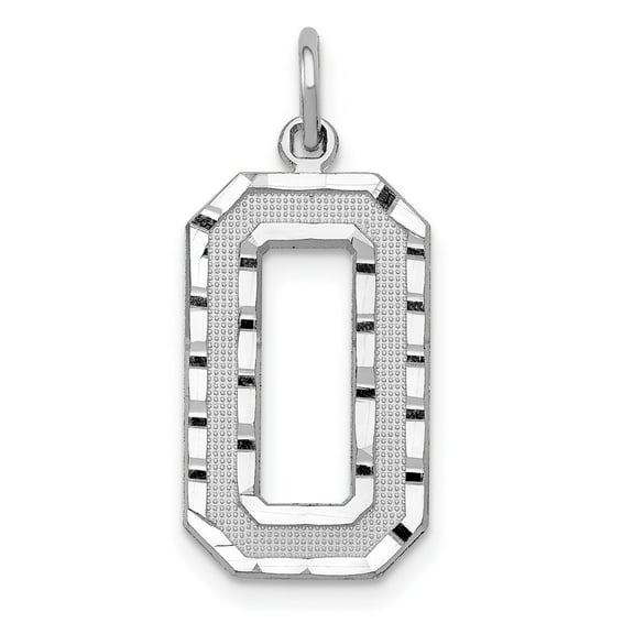 Auriga 14k White Gold Large Brushed Diamond-cut Number 0 Charm for Women (L-20.38 mm, W-10.94 mm)